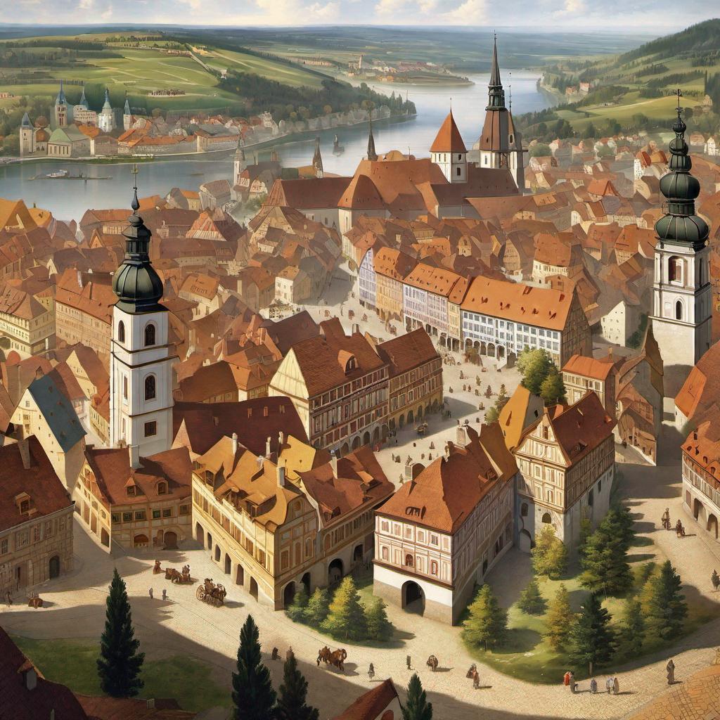 Depiction of a Central European town in the 1600s