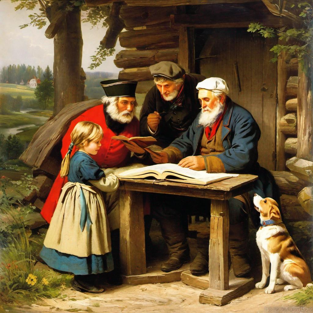 An elderly Volga German narrating stories to children