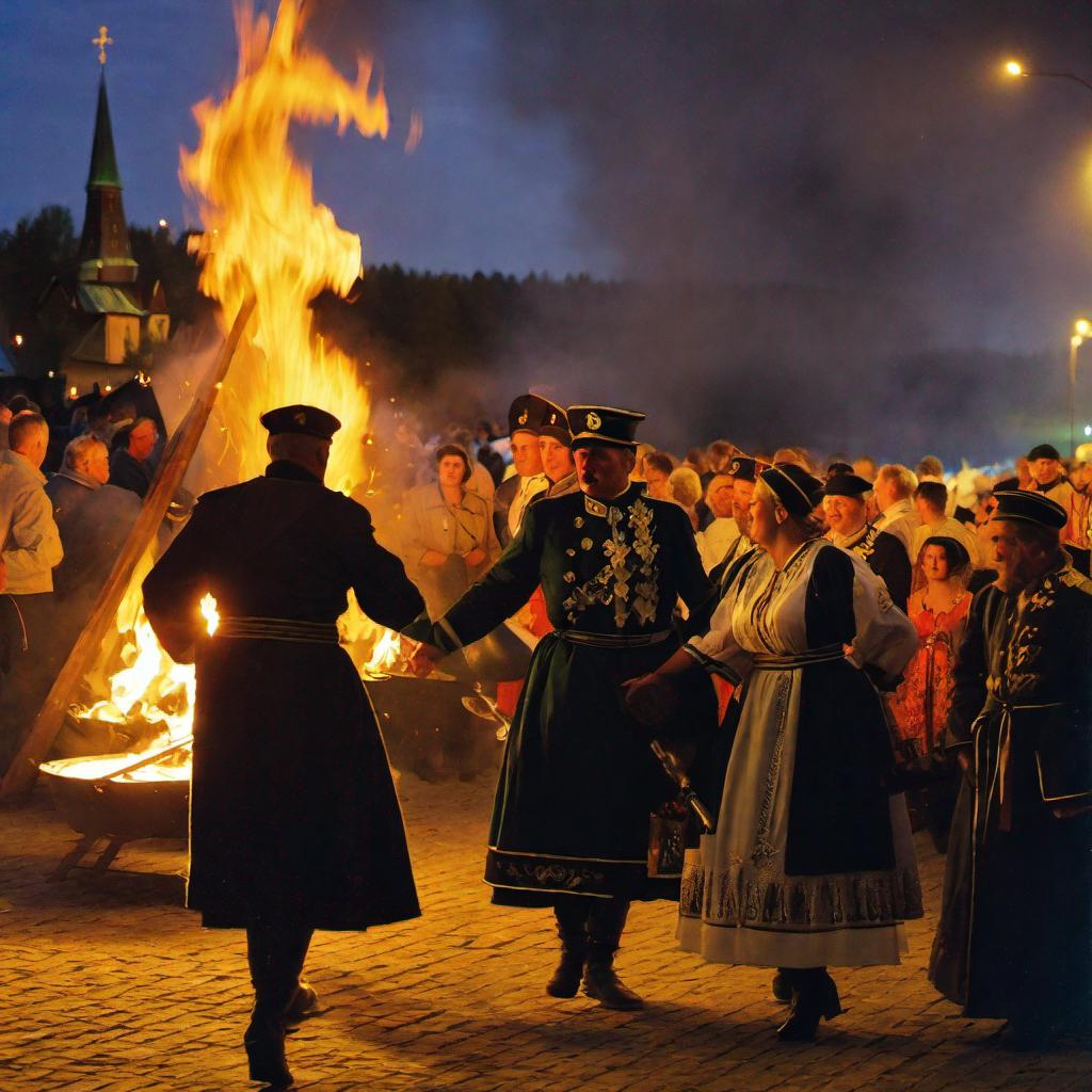 A grand bonfire during the Walpurgis Night celebrations