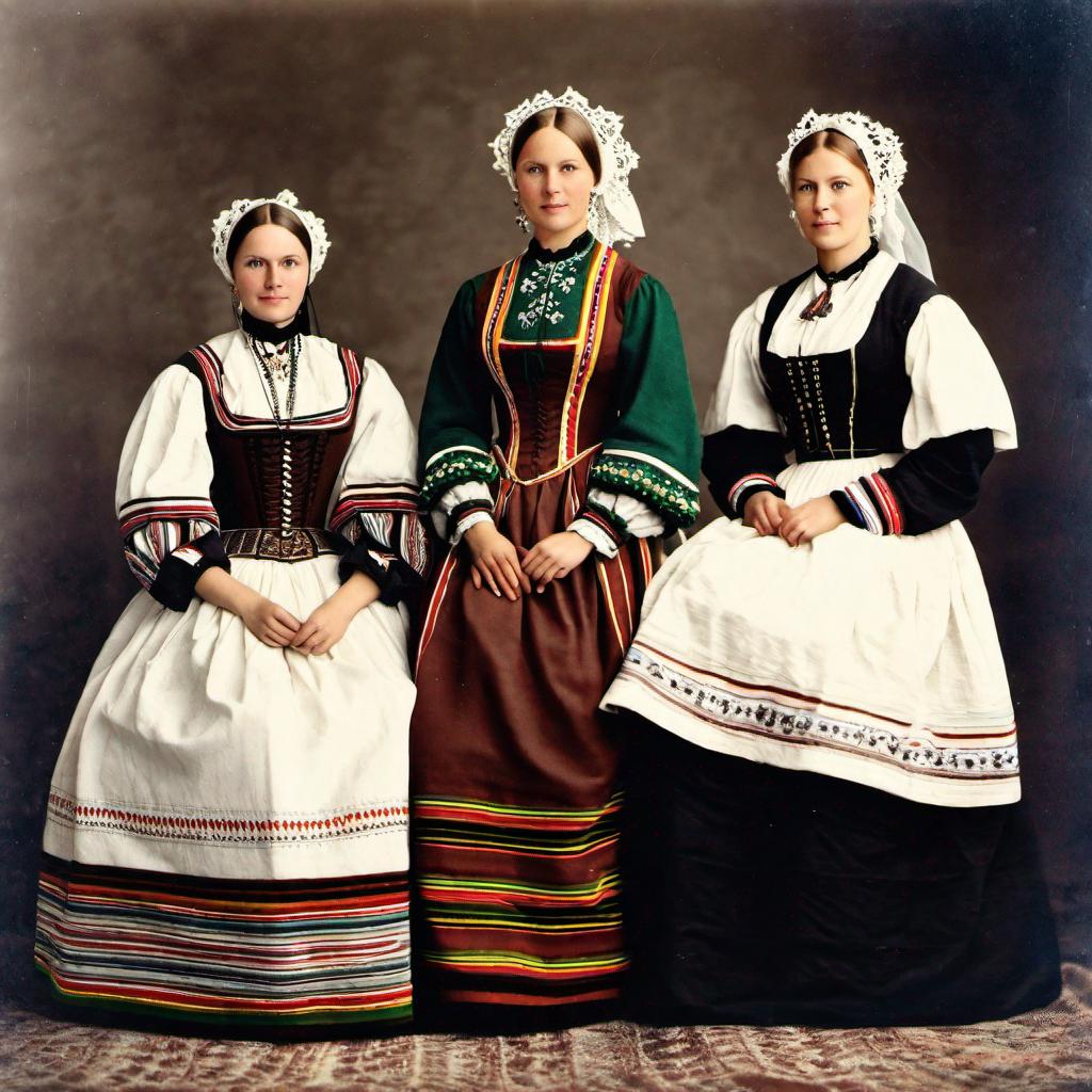 Volga German women in traditional dresses